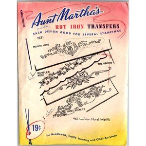 Vintage Aunt Martha's Hot Iron Transfers 9631 Four Floral Motifs in Original